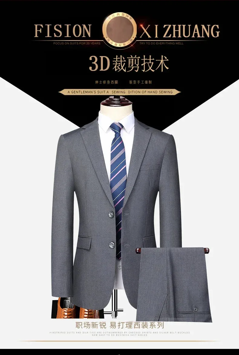 2024 Two-button Suit for Men (suit   Trousers) Handsome Slim-fit Business Professional Work Formal Two-piece Set  S-6XL