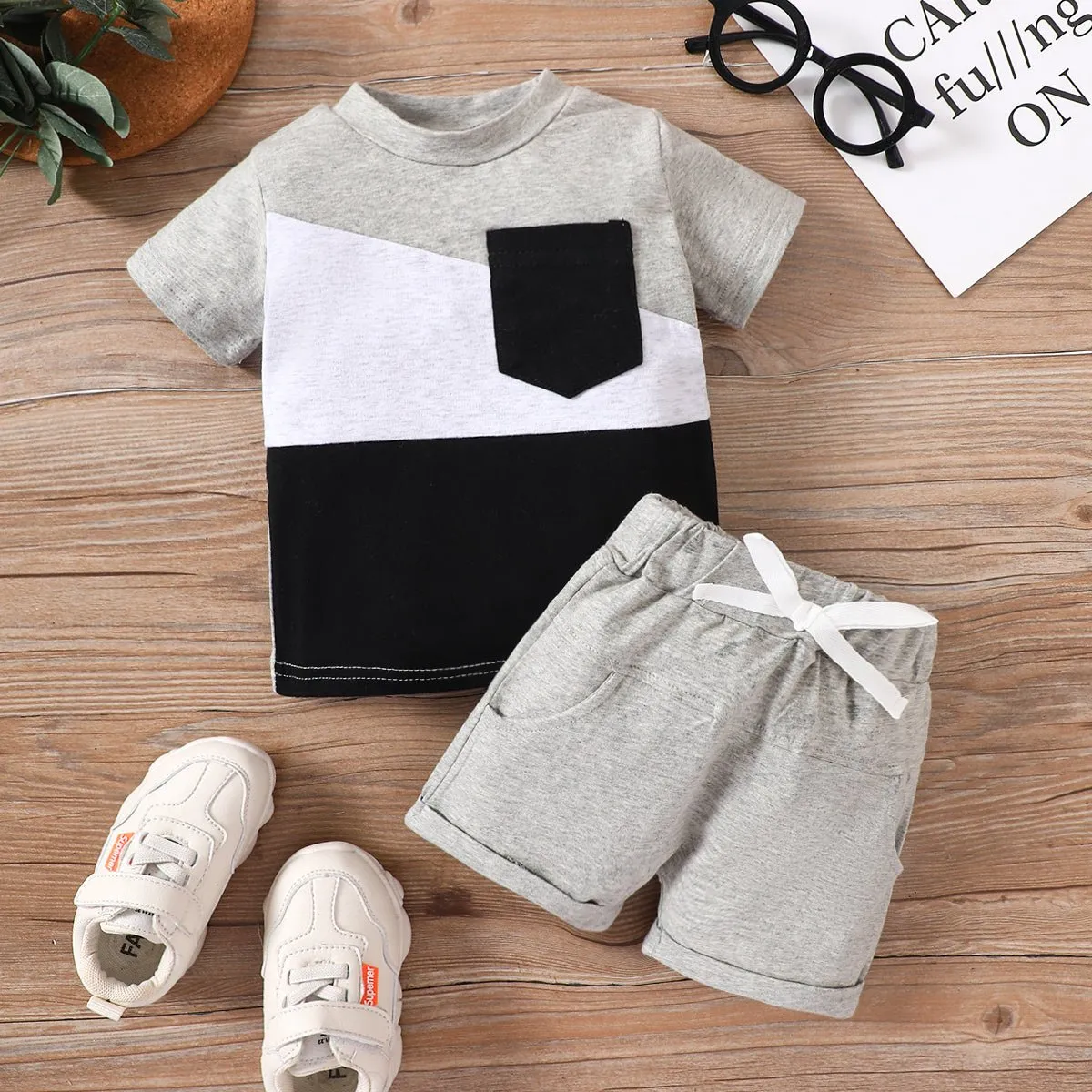 2pcs Baby Boy 95% Cotton Pocket Short-sleeve Tee and Elasticized Shorts Set