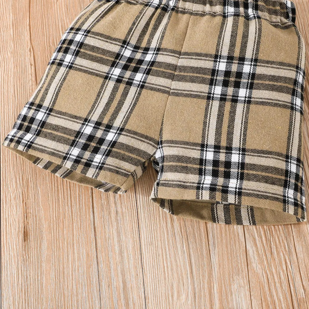 2pcs Baby Boy 95% Cotton Short-sleeve Tee and Plaid Shorts Set