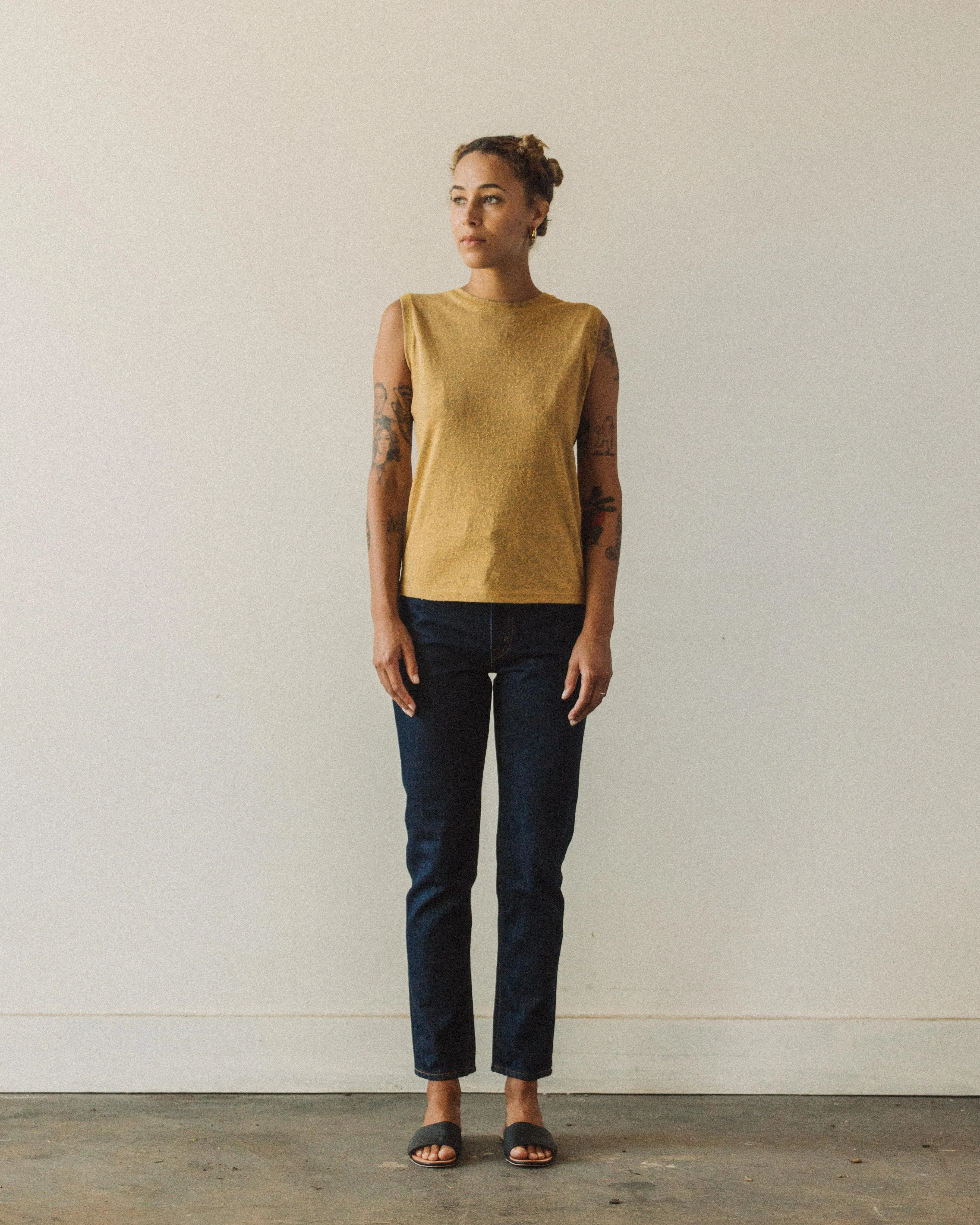 7115 Linen Textured Tank Tee, Cadmium Yellow