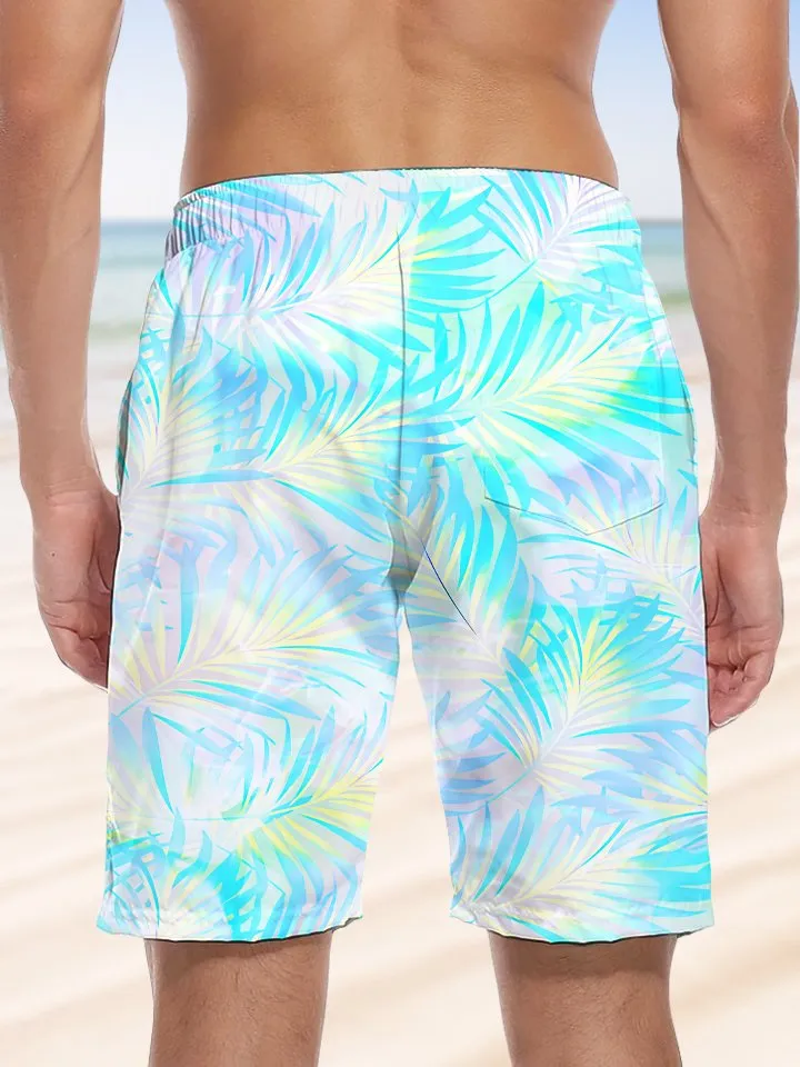 Alohadaddy Coconut Tree Gradient Drawstring Beach Casual Shorts