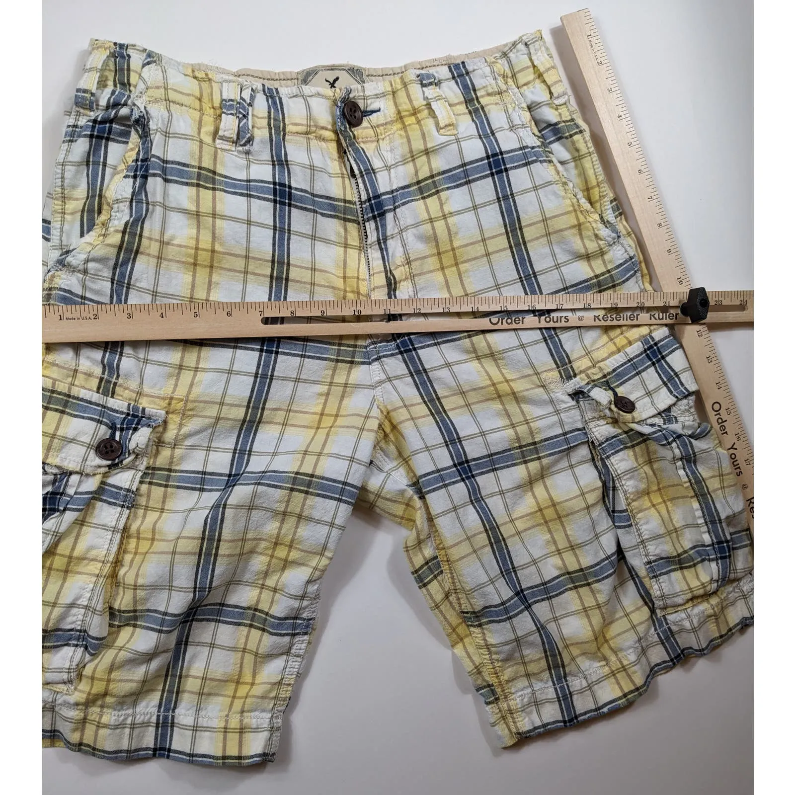 American Eagle Outfitters Longer Length Mens Shorts Sz 32 Cargo Checkered Pocket