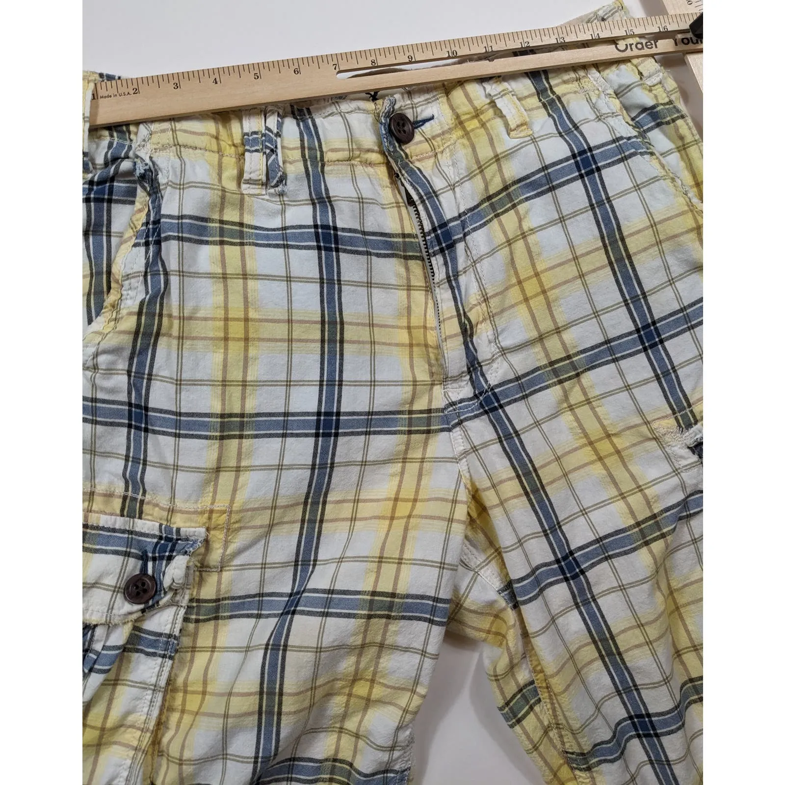 American Eagle Outfitters Longer Length Mens Shorts Sz 32 Cargo Checkered Pocket