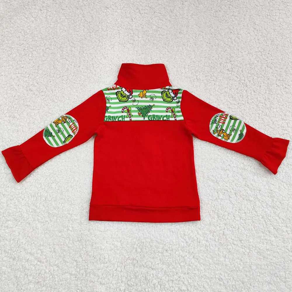 Baby Girls Clothes Tops Christmas Green Zip Pullovers Tops GT0611