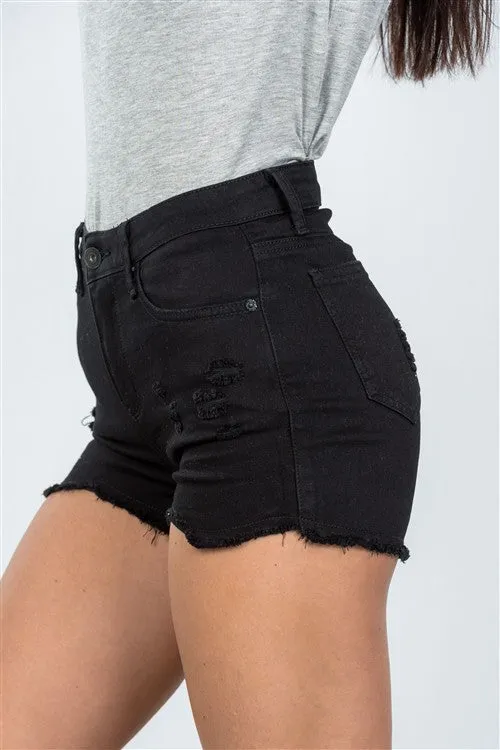 Black Distressed High Waisted Short