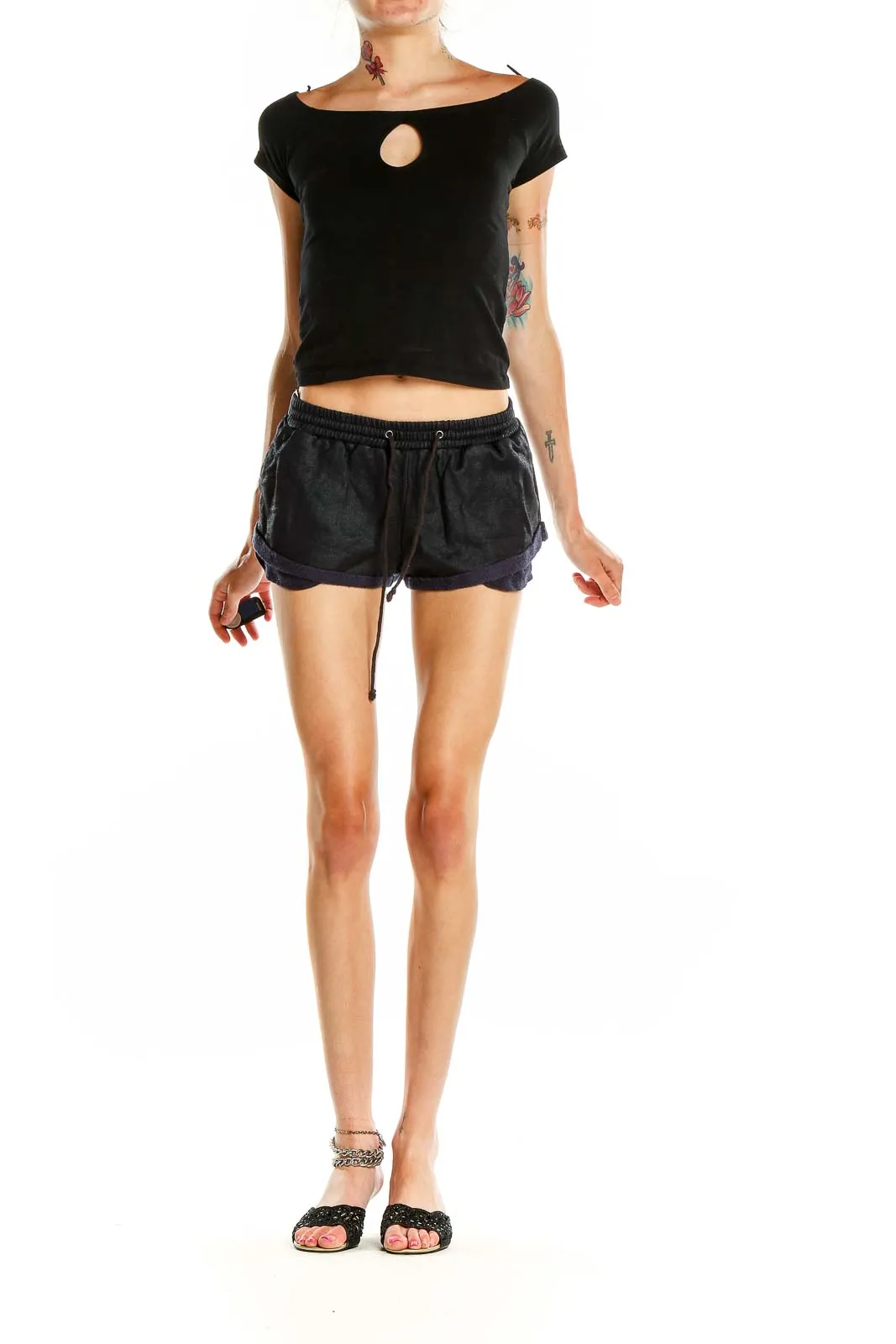 Black Drawstring Casual Shorts