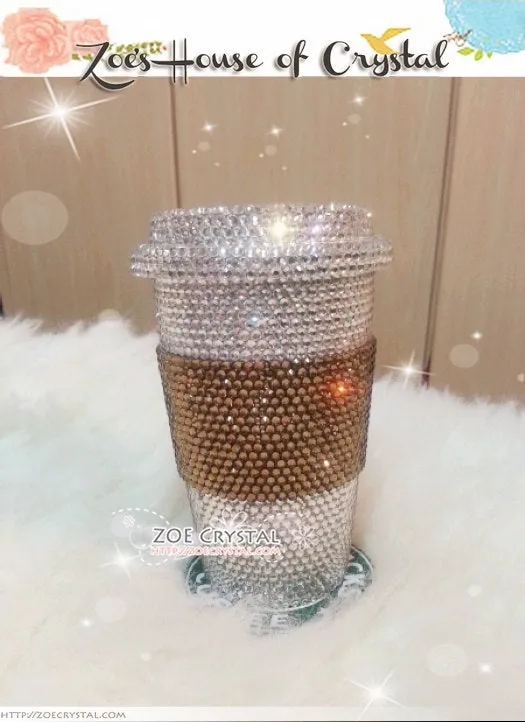 BLING  Bedazzled STARBUCKS Coffee Cup / Mug / Tumbler Glitter Sparky Shinny with Swarovski Crystal Rhinestone Diamond - with Cozy