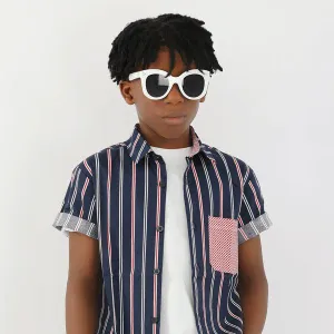 BOYS NAVY BLUE STRIPE SHIRT