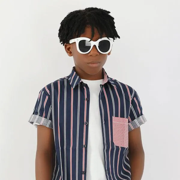 BOYS NAVY BLUE STRIPE SHIRT