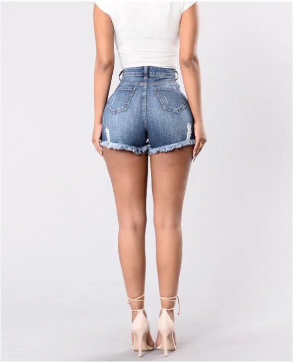 casual Solid Color high waist ripped denim Shorts