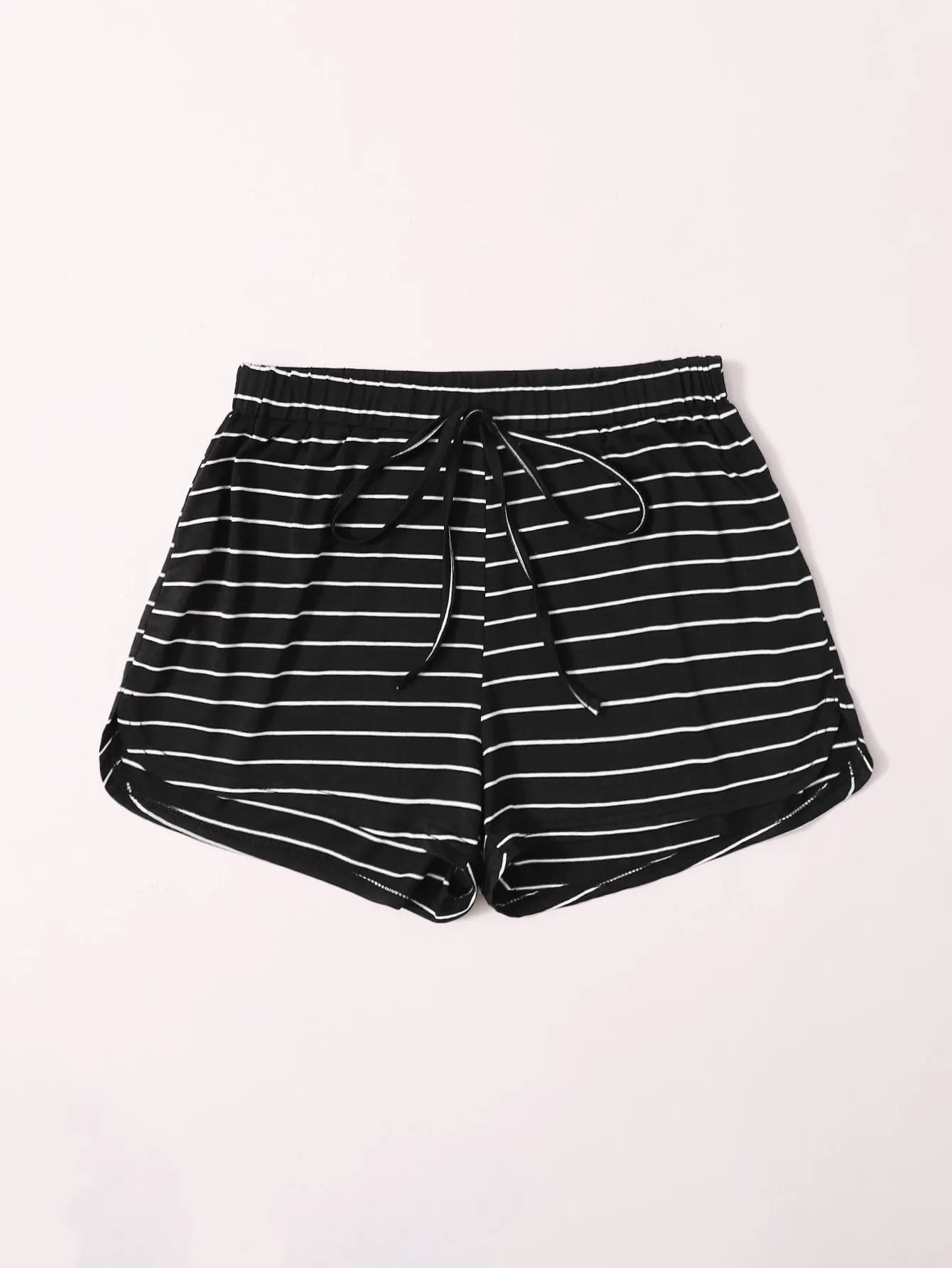 Casual Striped Tie Front High Waist Women Shorts