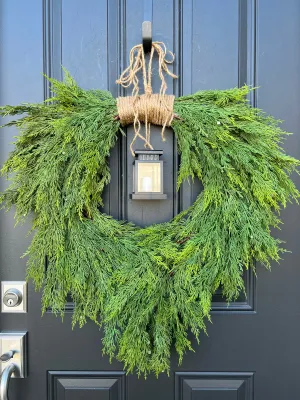 Christmas Cedar Wreath with Lantern