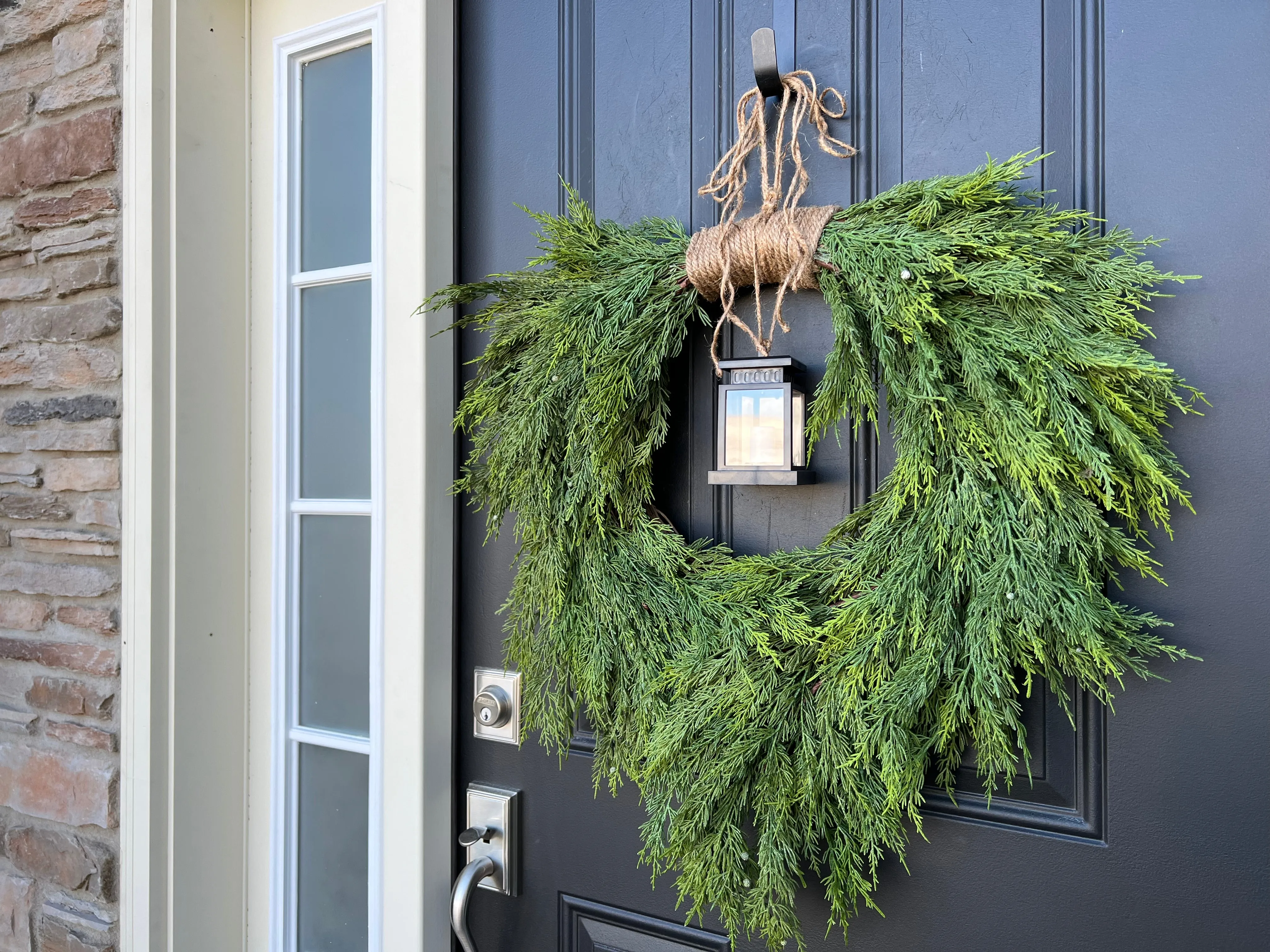 Christmas Cedar Wreath with Lantern