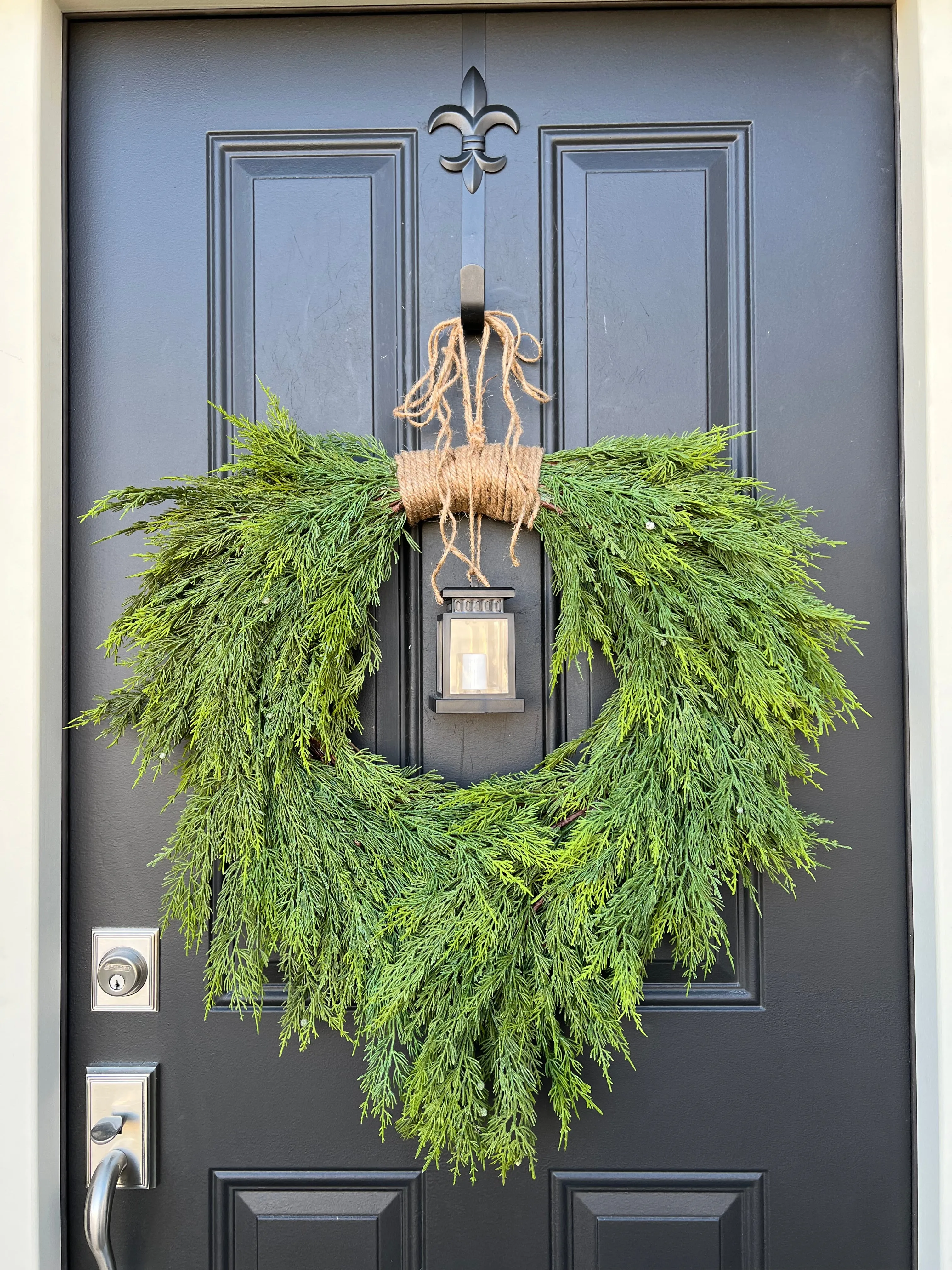 Christmas Cedar Wreath with Lantern