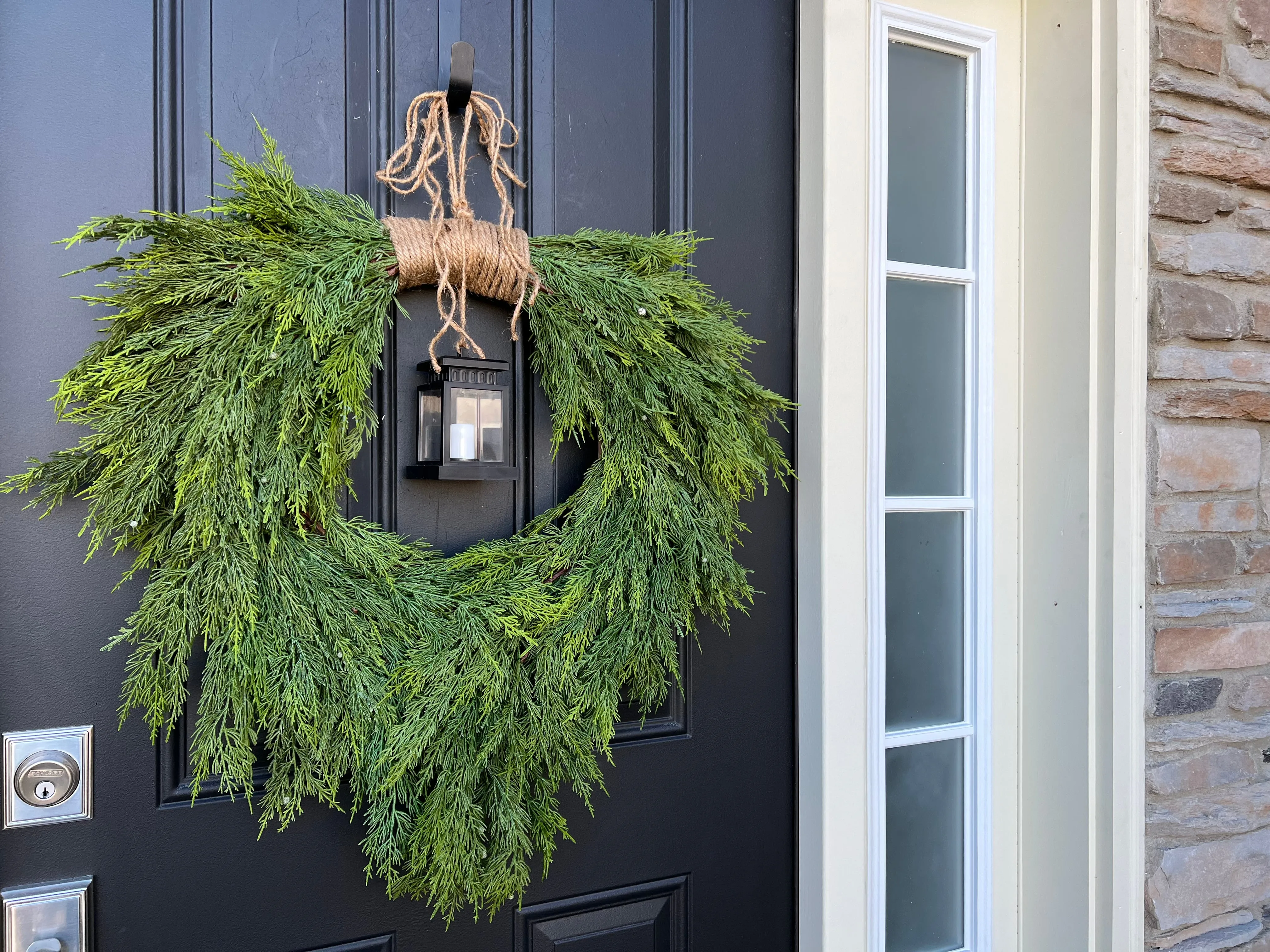 Christmas Cedar Wreath with Lantern