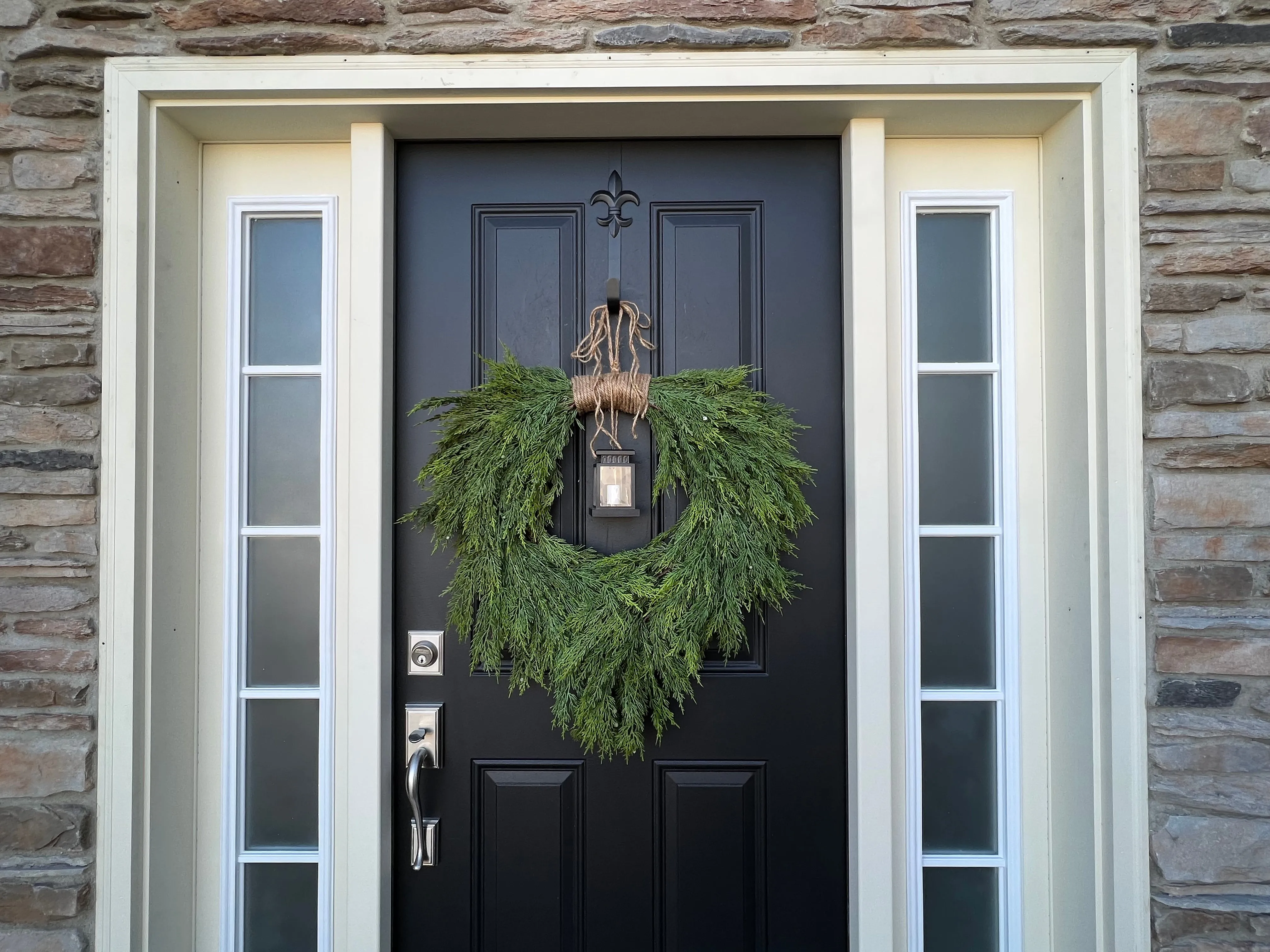 Christmas Cedar Wreath with Lantern