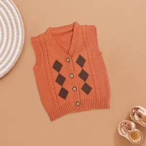 Classic Argyle Knitted Vest for Kids - Terracotta Touch