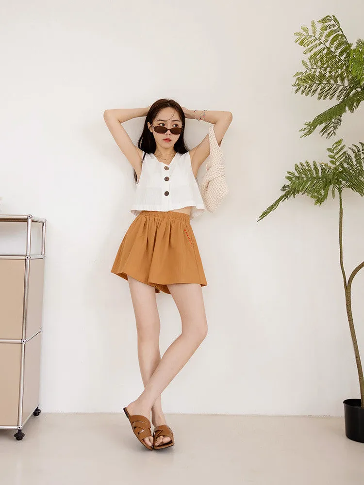 Cotton Embroidered Elastic Waist Shorts