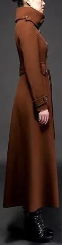 Double-Breasted Long Cashmere Coat, Chocolate/Brown