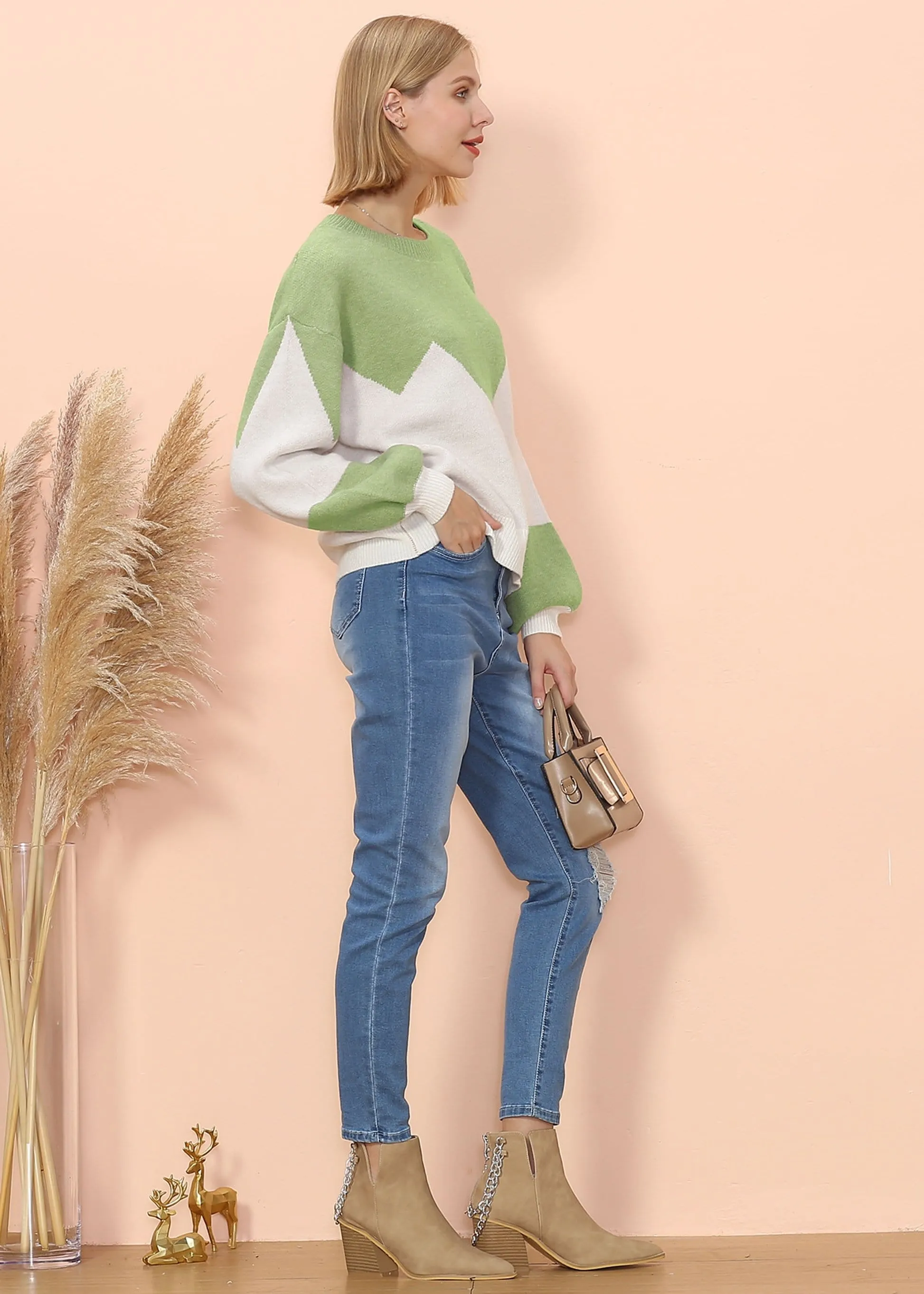 Drop Shoulder Color Block Sweater