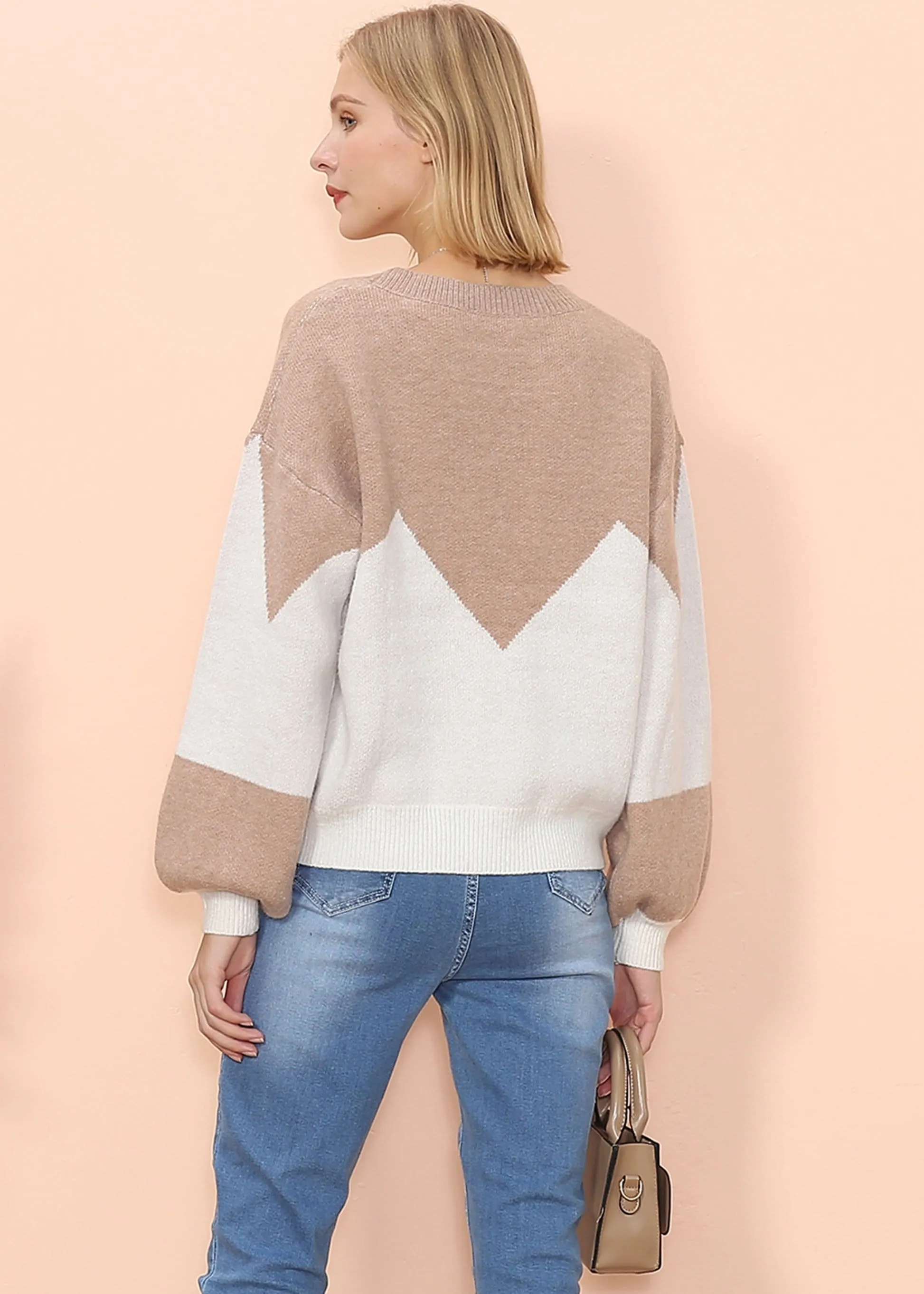 Drop Shoulder Color Block Sweater