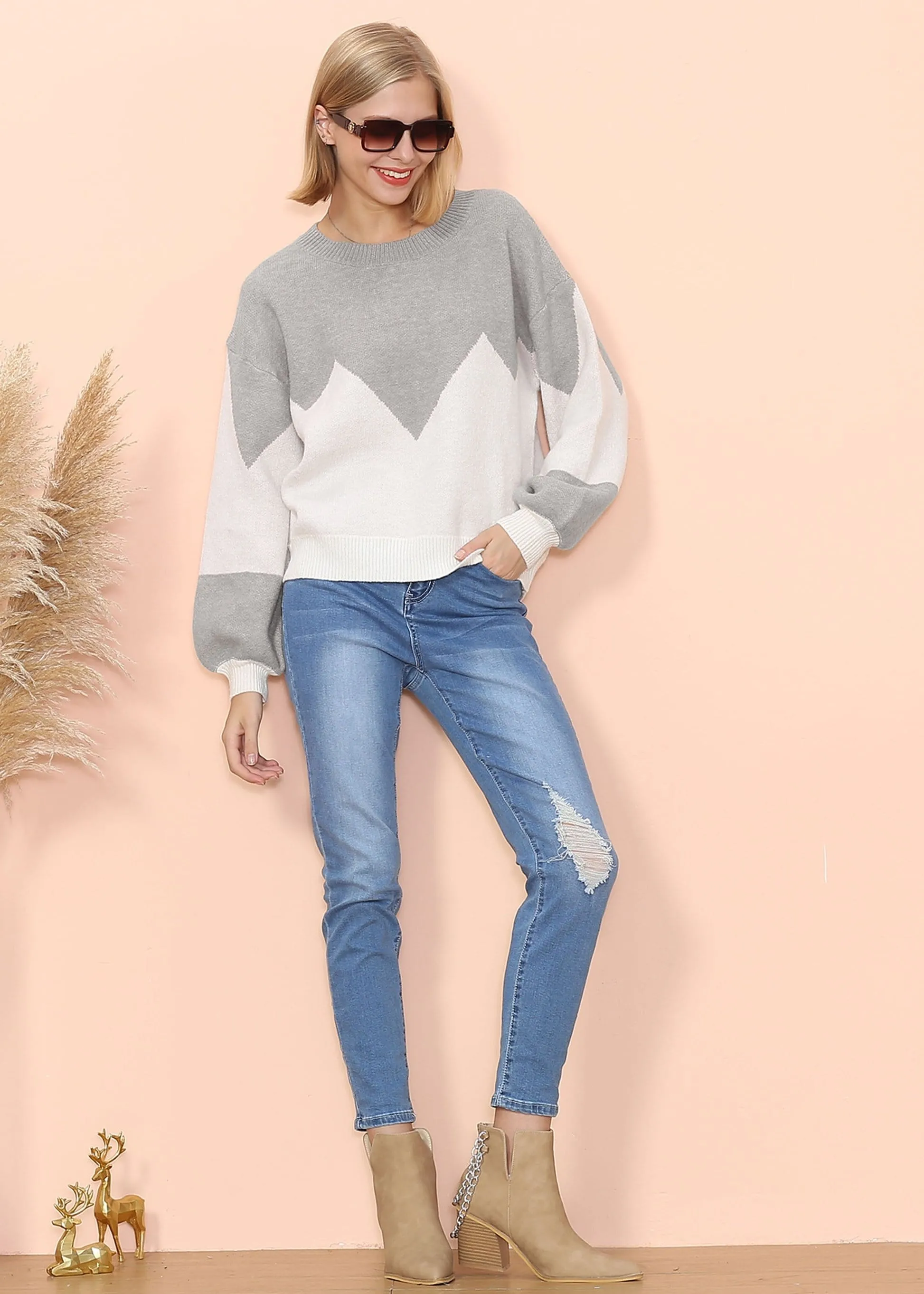 Drop Shoulder Color Block Sweater