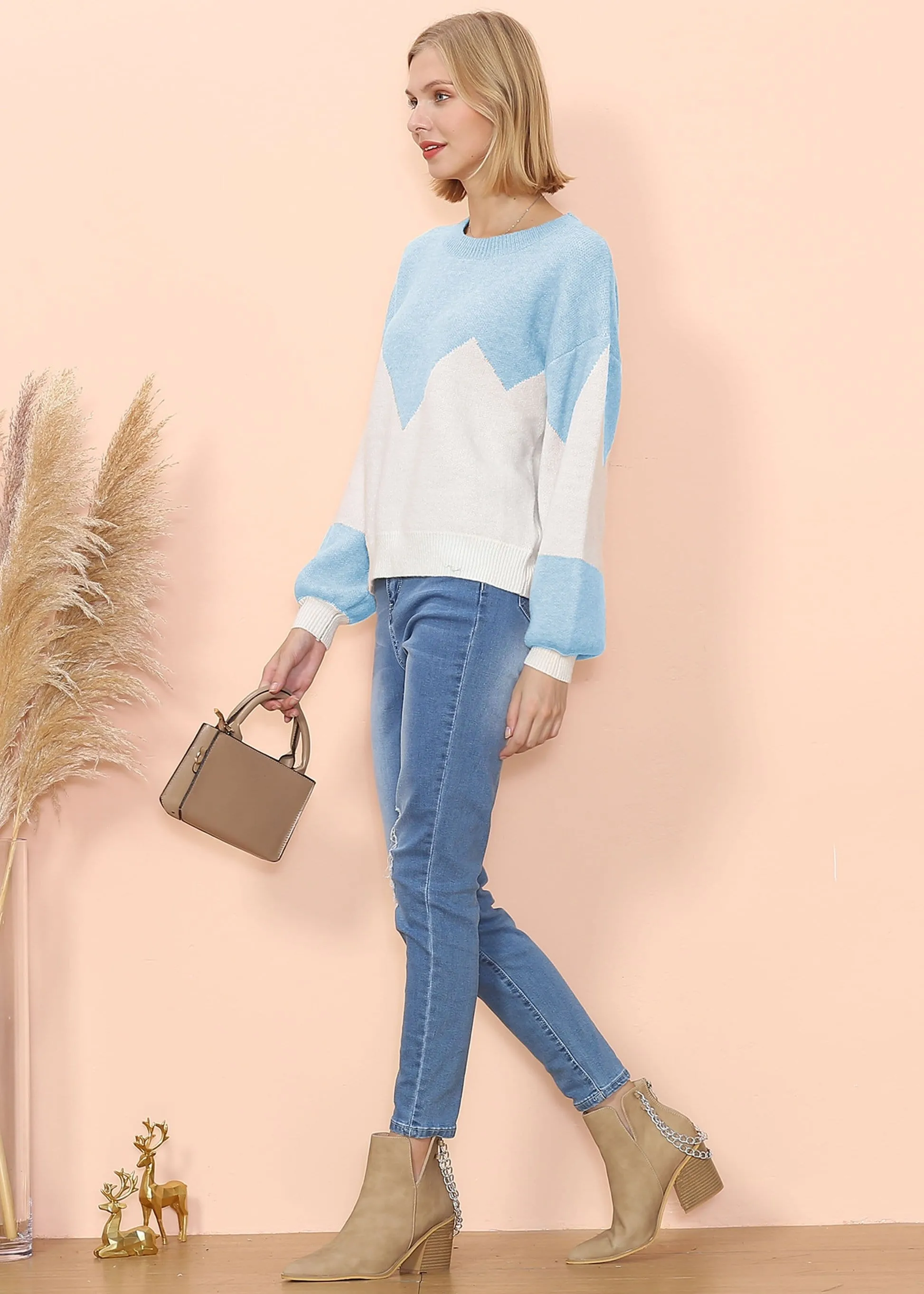 Drop Shoulder Color Block Sweater