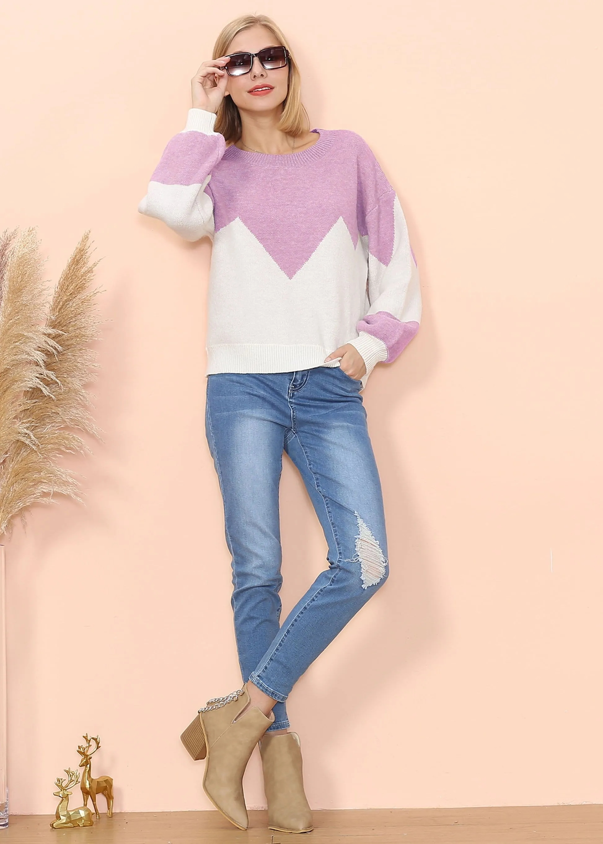 Drop Shoulder Color Block Sweater