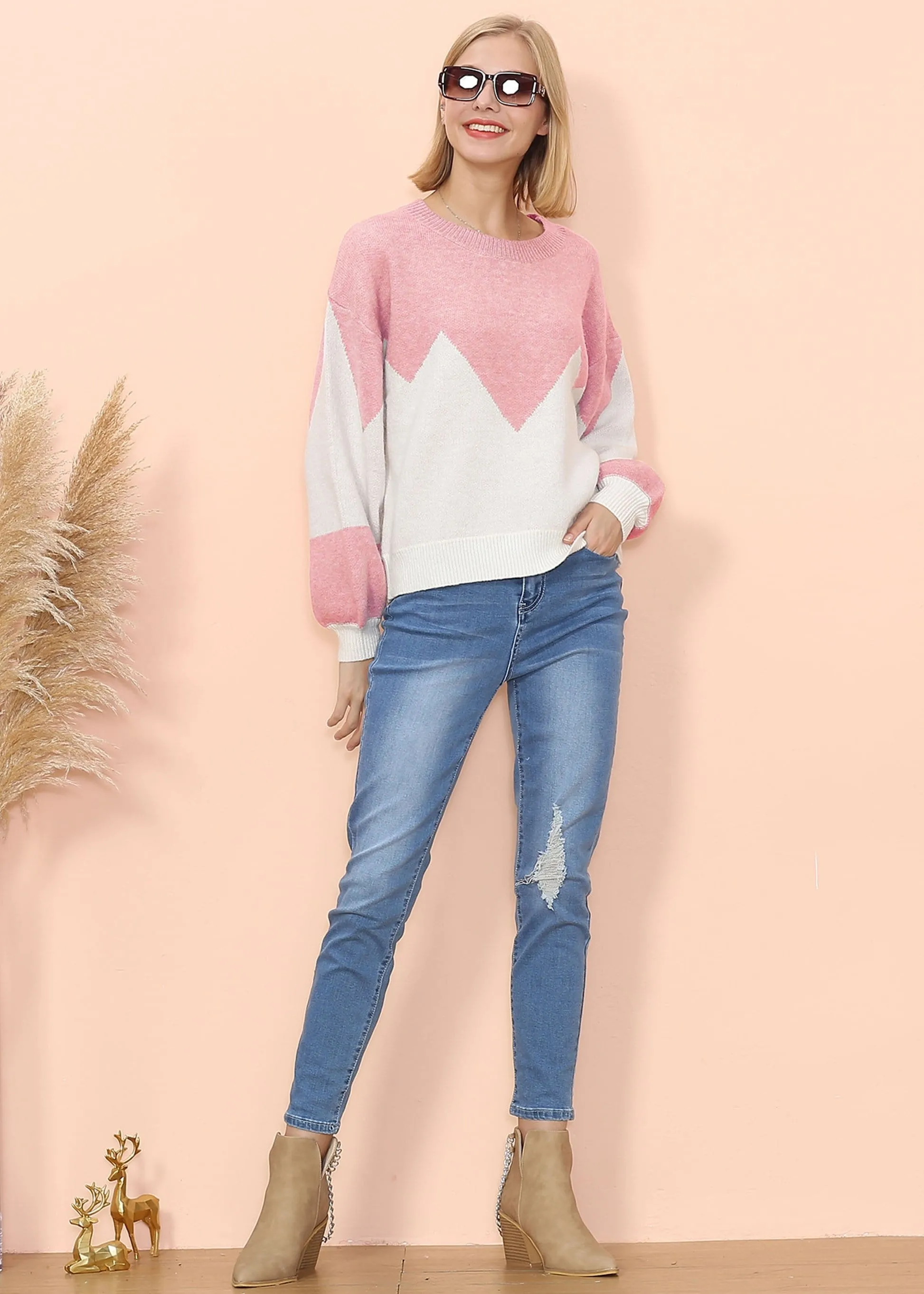 Drop Shoulder Color Block Sweater