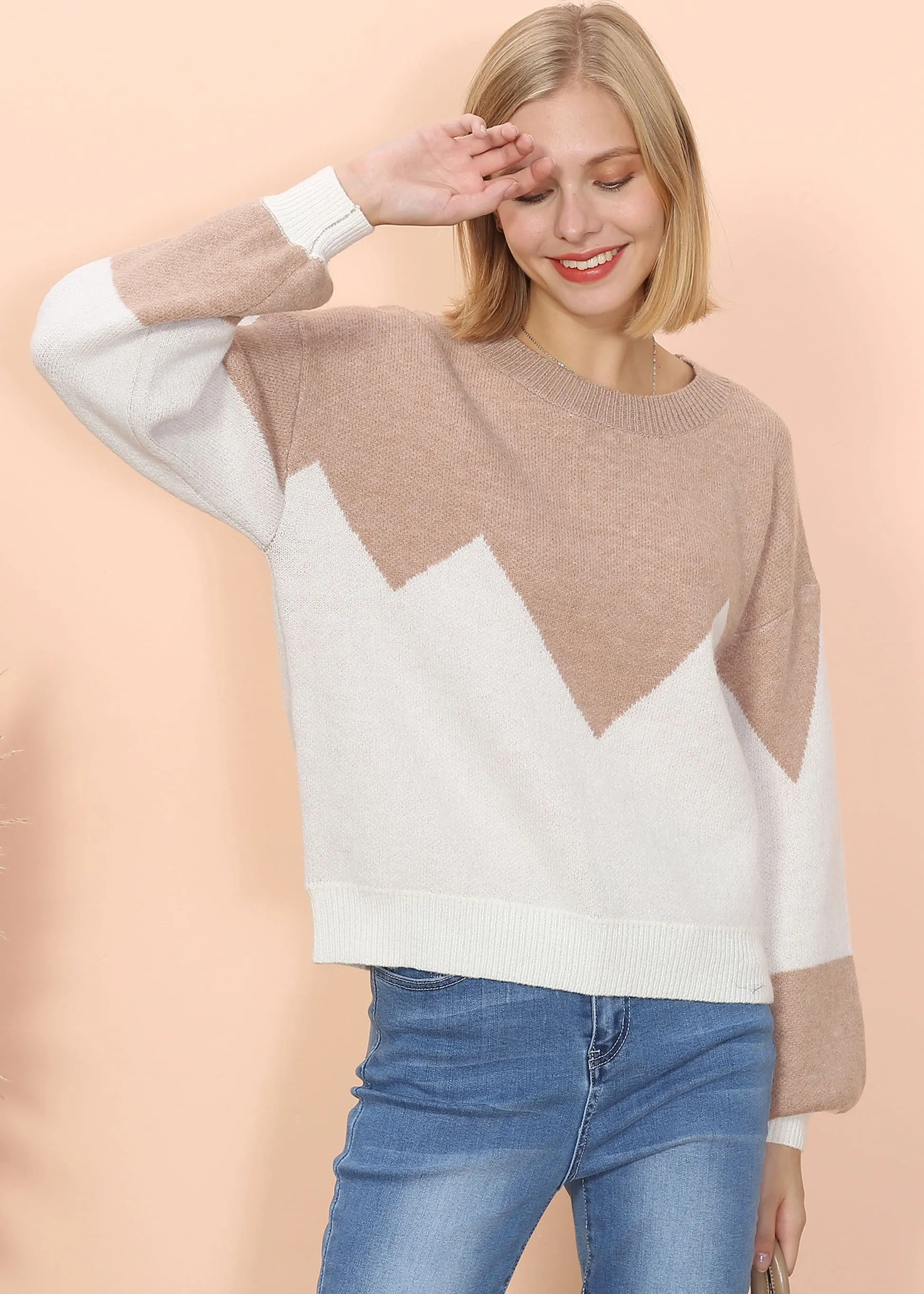 Drop Shoulder Color Block Sweater