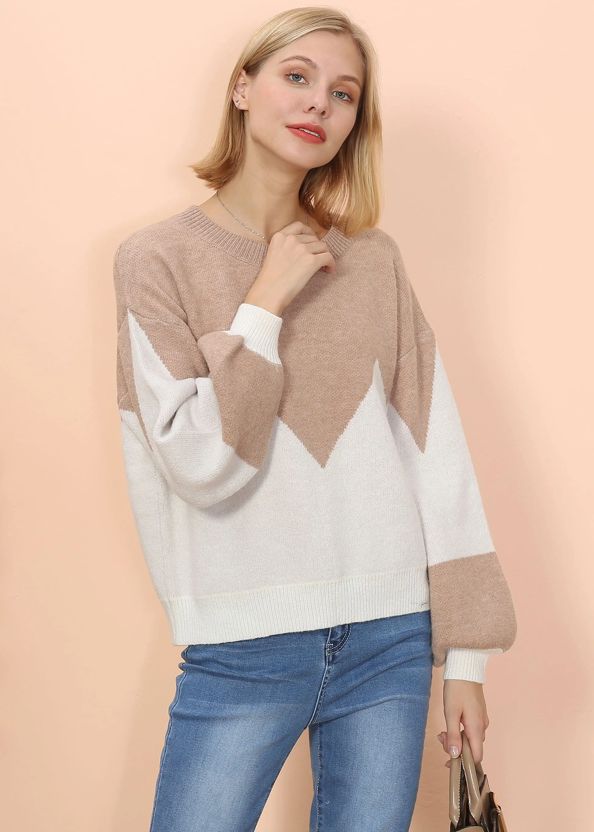 Drop Shoulder Color Block Sweater