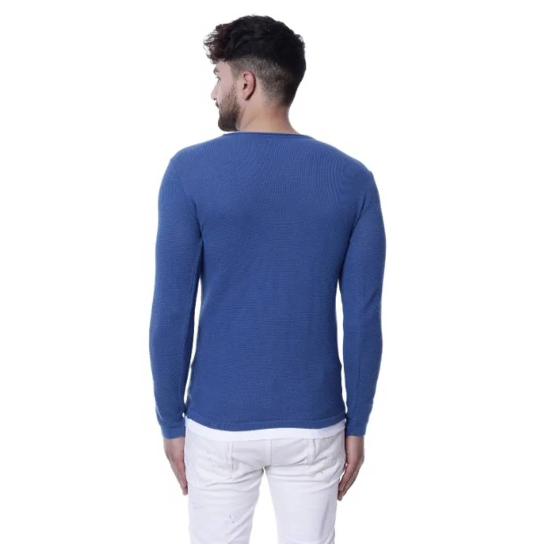 EKFX Men's Cotton Round Neck Blue Sweater