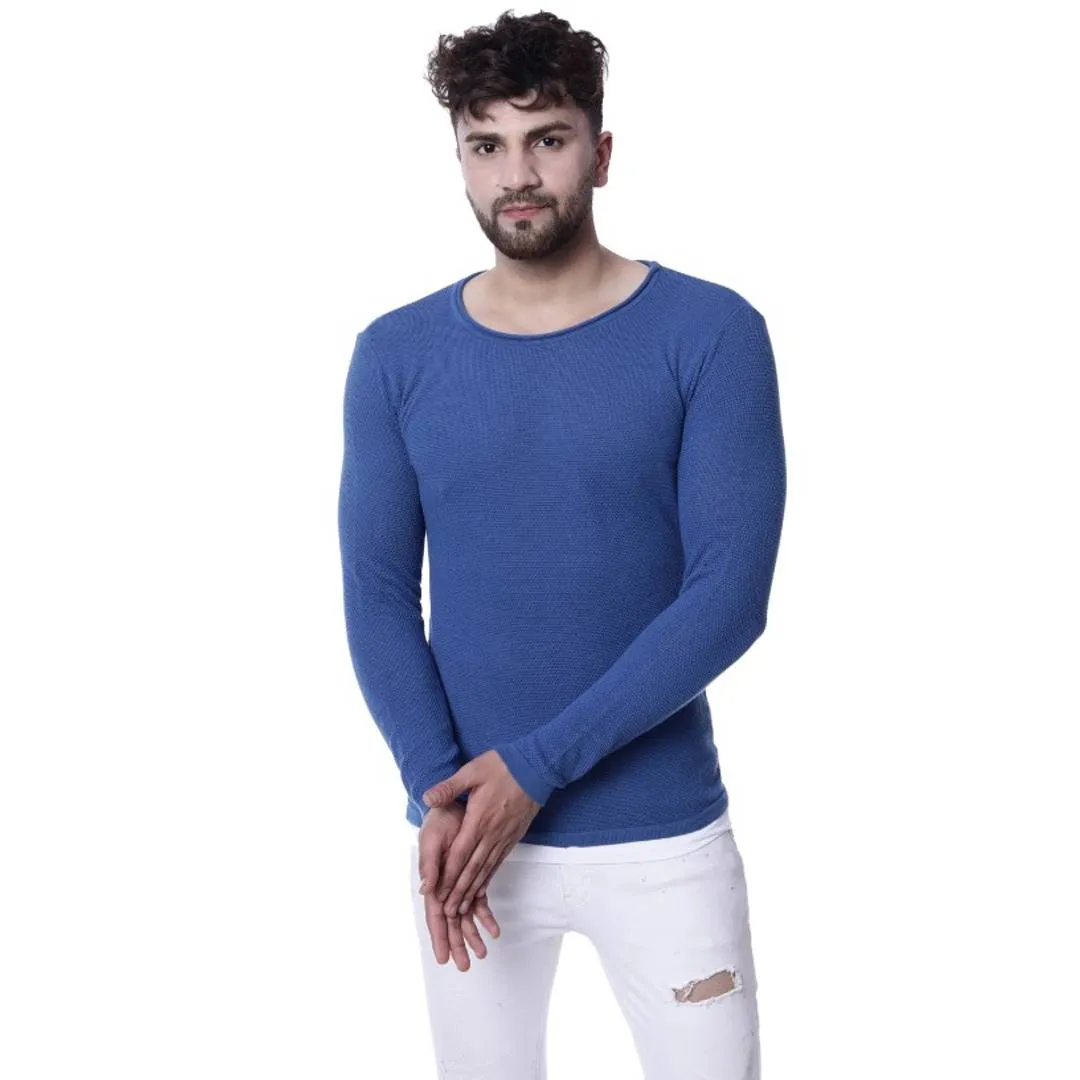 EKFX Men's Cotton Round Neck Blue Sweater