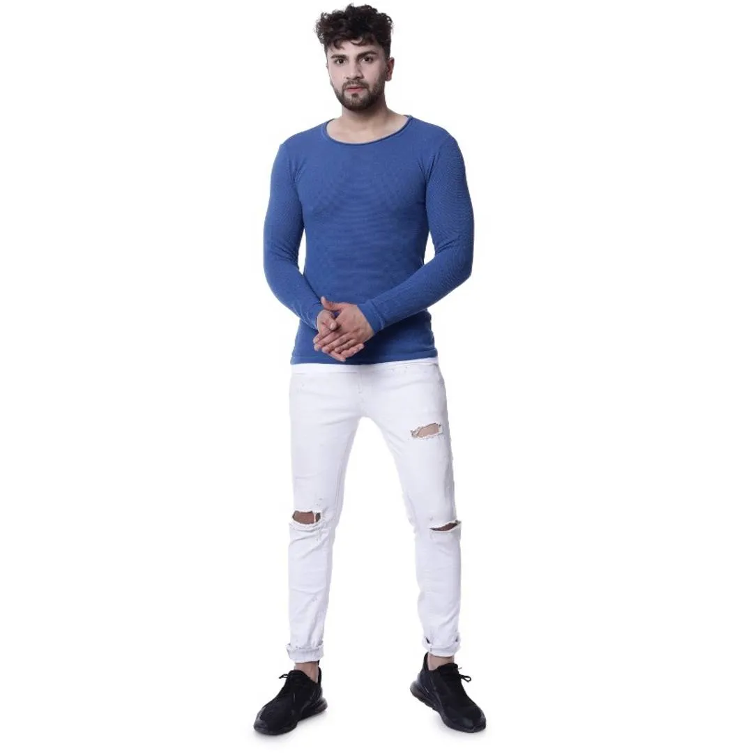 EKFX Men's Cotton Round Neck Blue Sweater