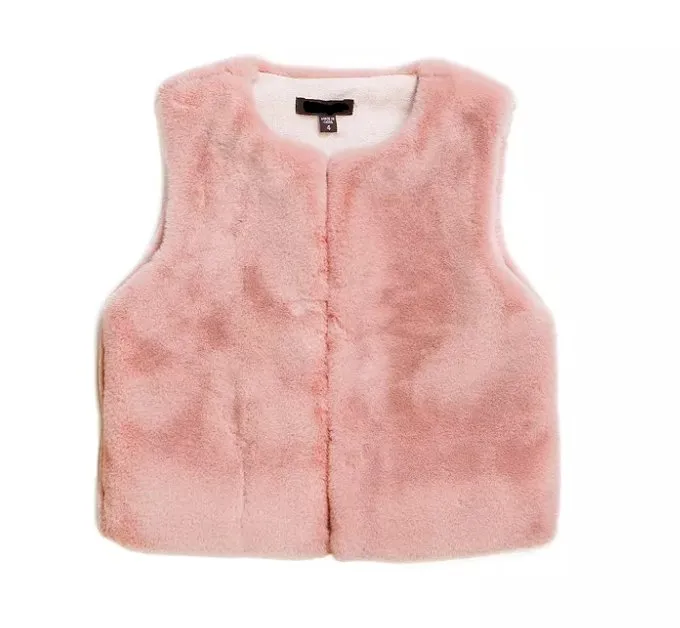 Eva Girls Faux Fur Vest - POWDER PINK