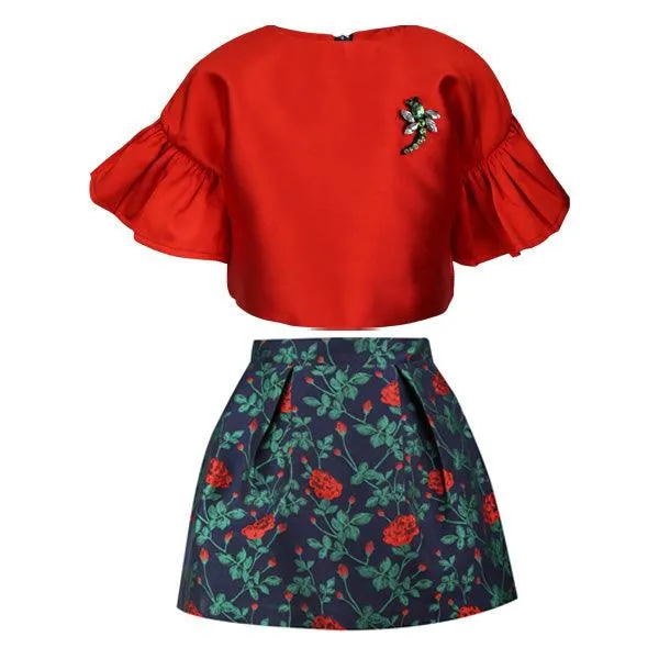 GIRLS FLORAL SKIRT AND BLOUSE