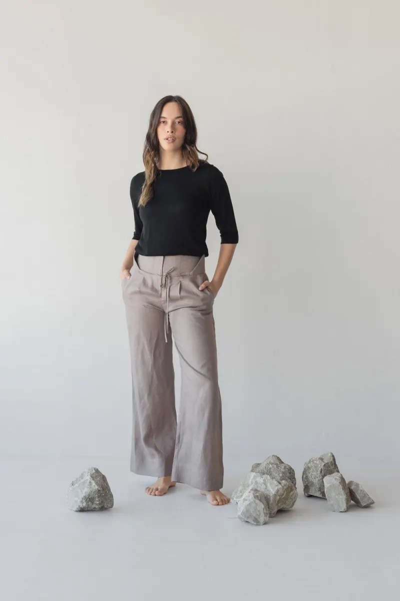 High-waist Linen Pants with Origami Belt