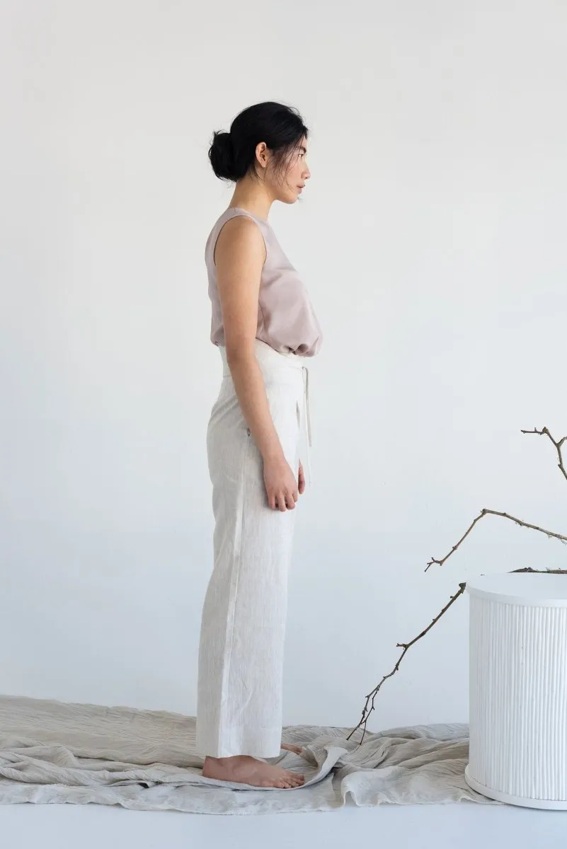 High-waist Linen Pants with Origami Belt