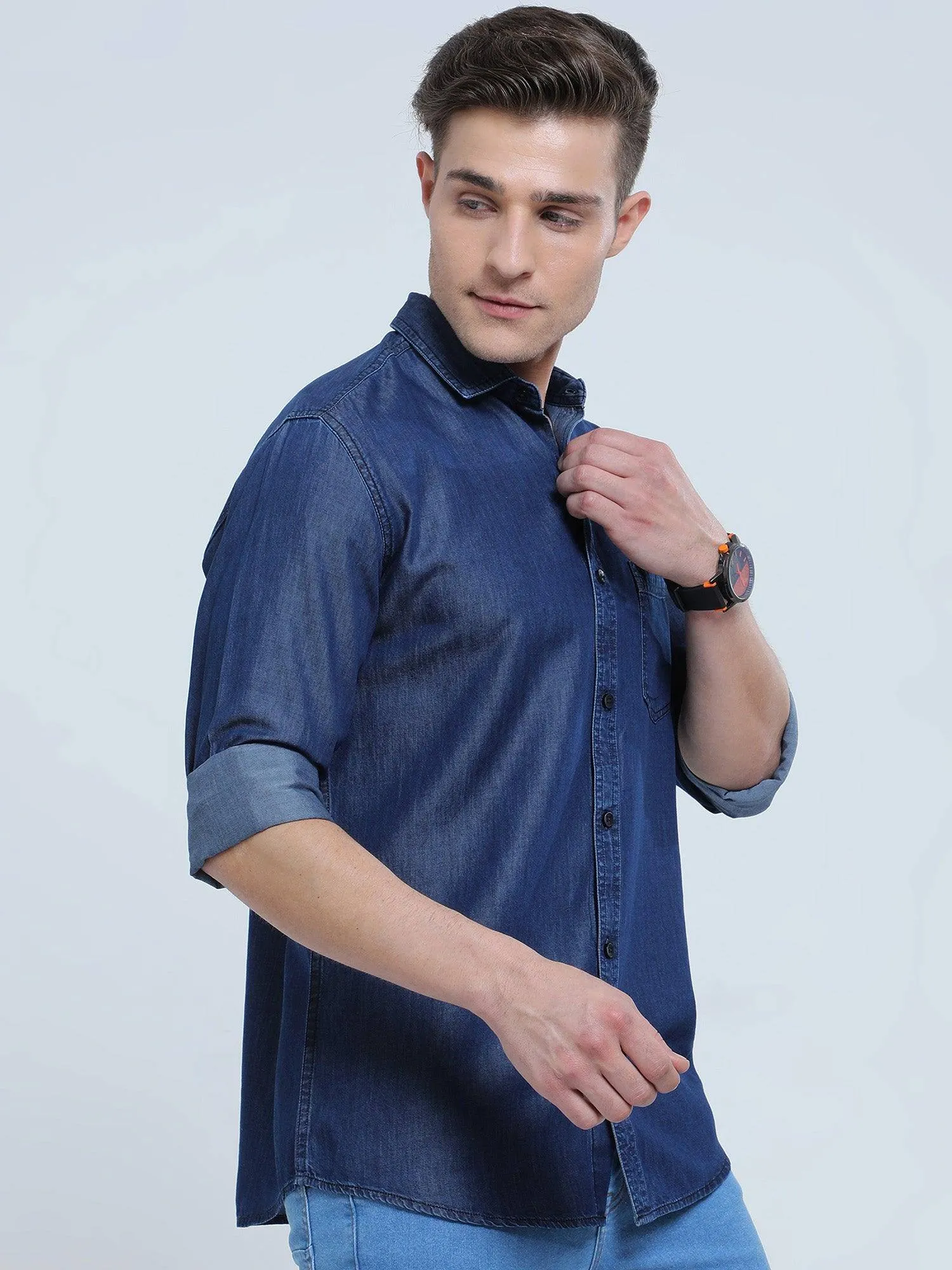 Indigo Denim Single Pocket Full Sleeve Shirt