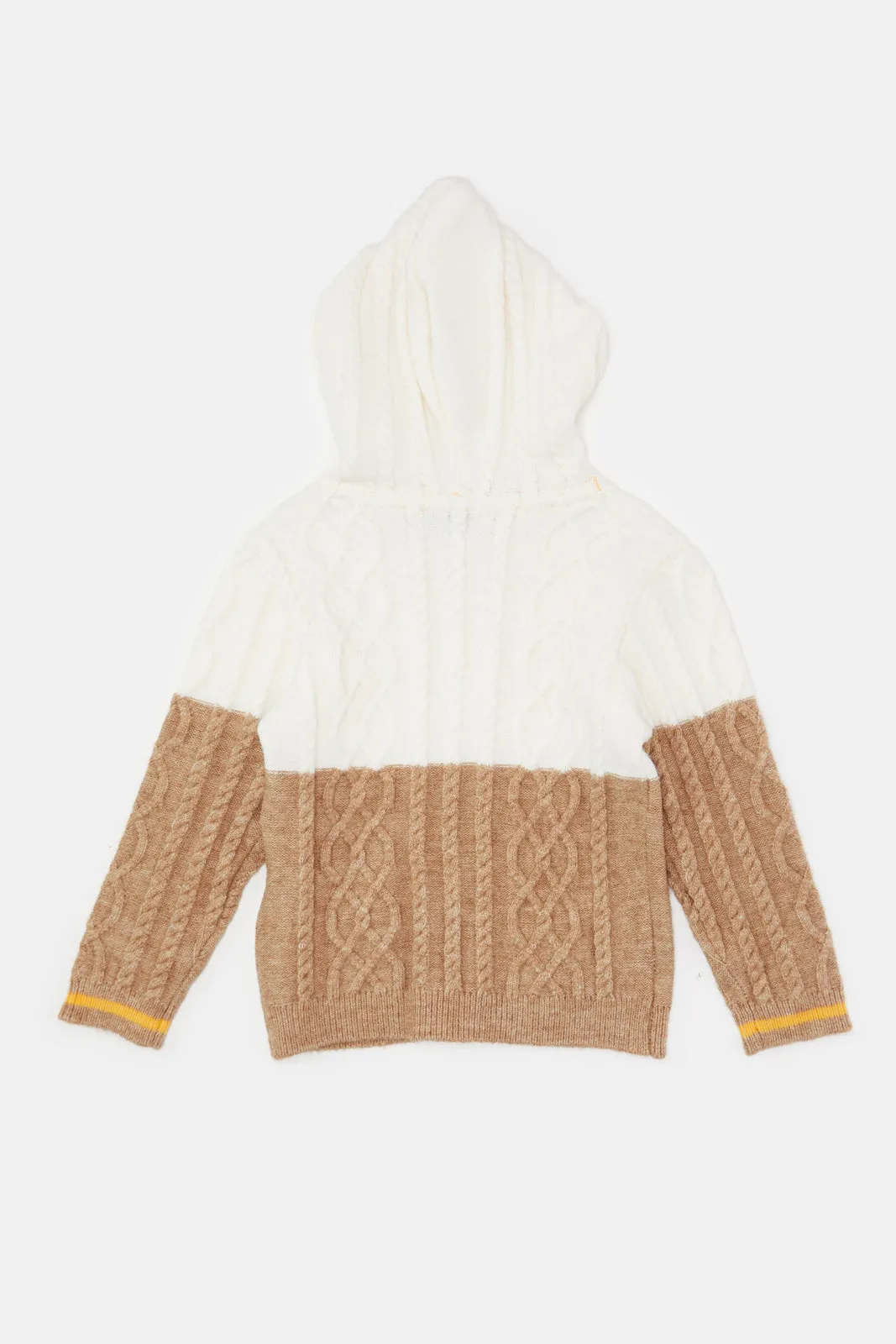 Infant Boys Cream And Brown Cable Knitted Pullover