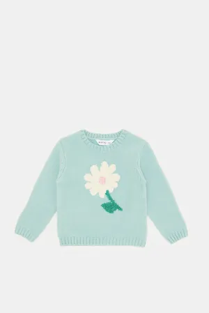 Infant Girls Blue Flower Artwork Pullover