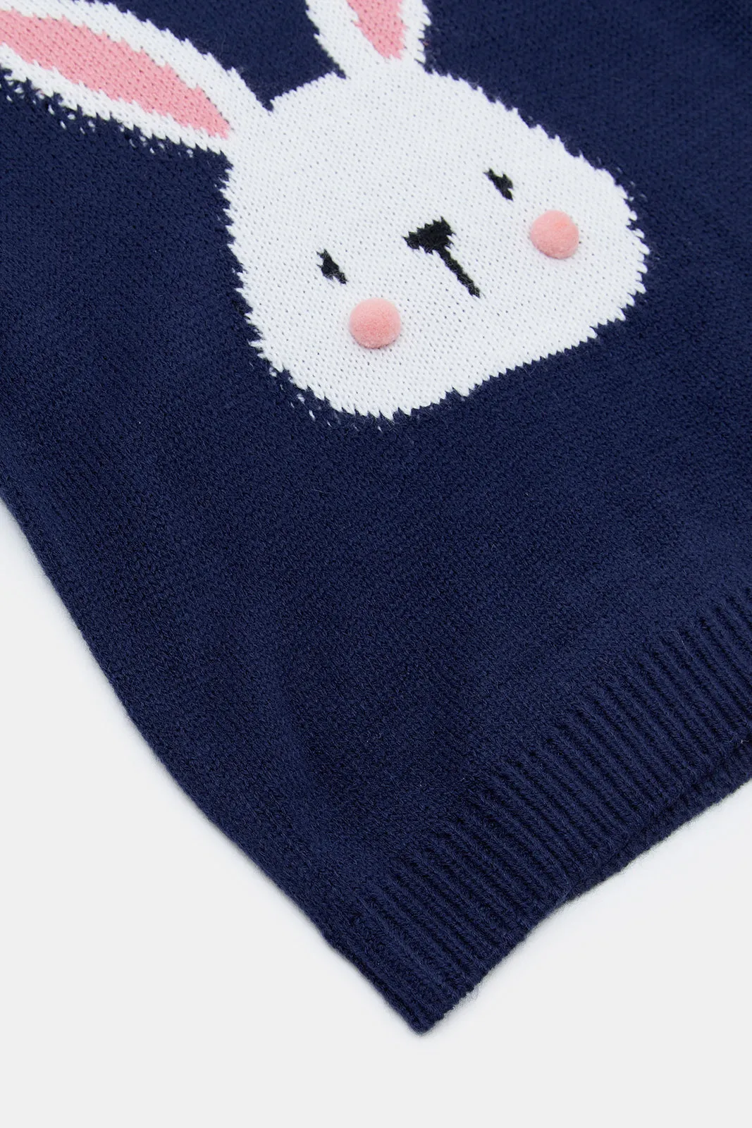 Infant Girls Navy Bunny Knitted Pullover