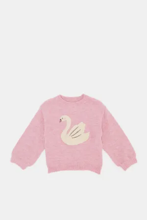 Infant Girls Pink Swan Artwork Pullover