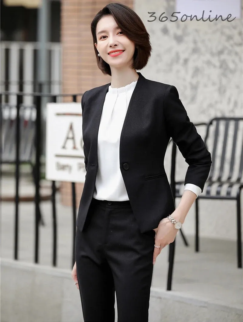 Ladies Office Work Wear Suits Autumn Winter Professional Women Blazers High Quality Fabric Uniform Styles Business Pantsuits