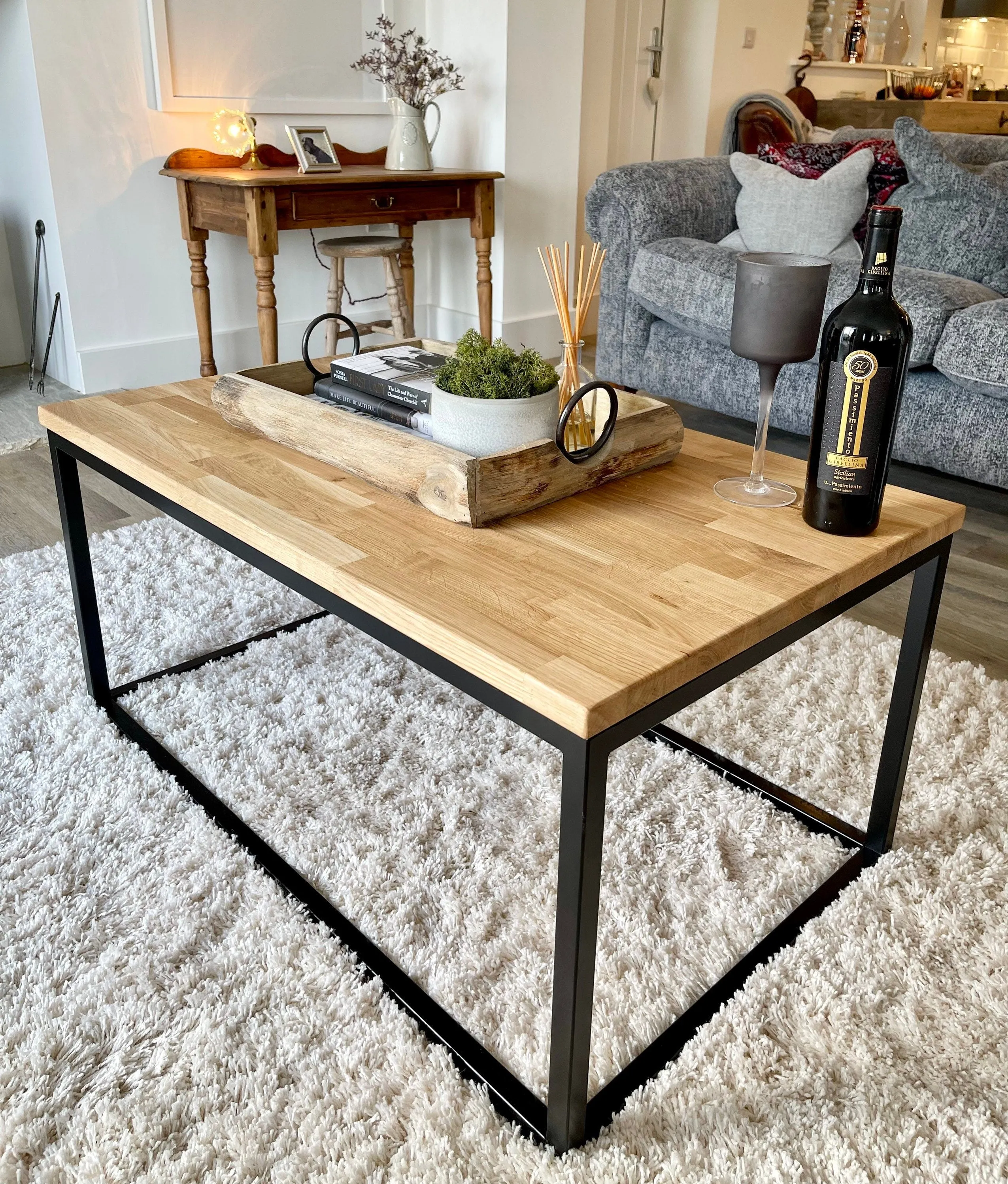 Landon Oak Metal Coffee Table