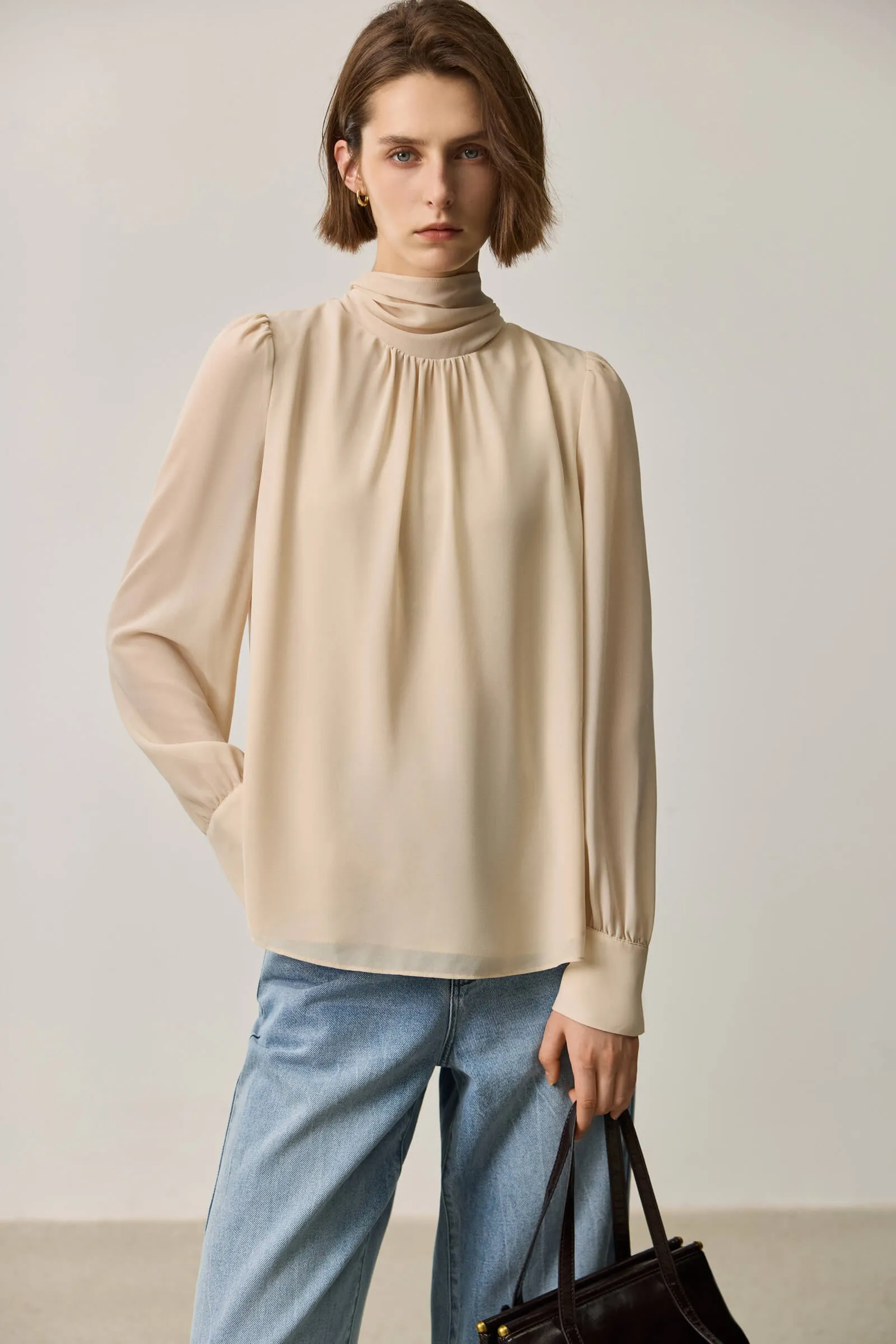 LILY Bow-Tie Neck Chiffon Blouse