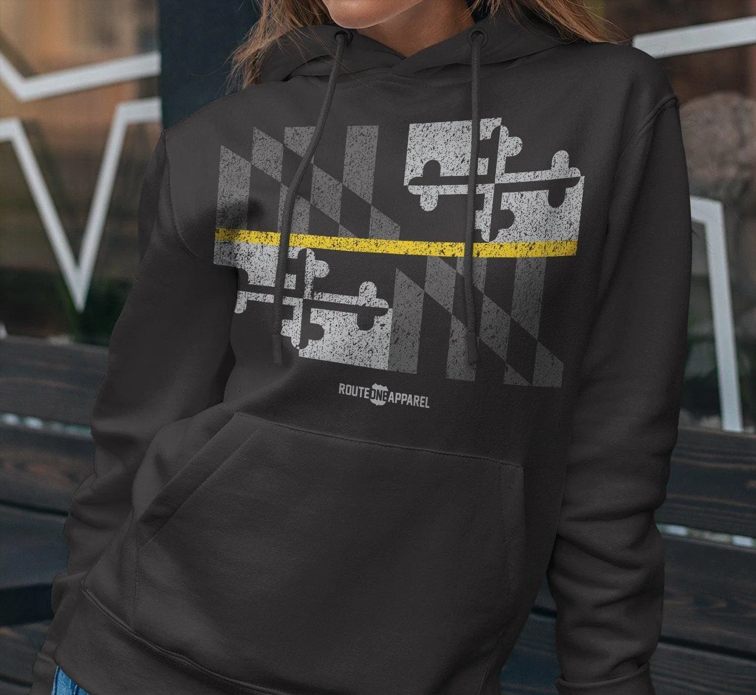 Maryland Flag Gold Line (Black) / Hoodie