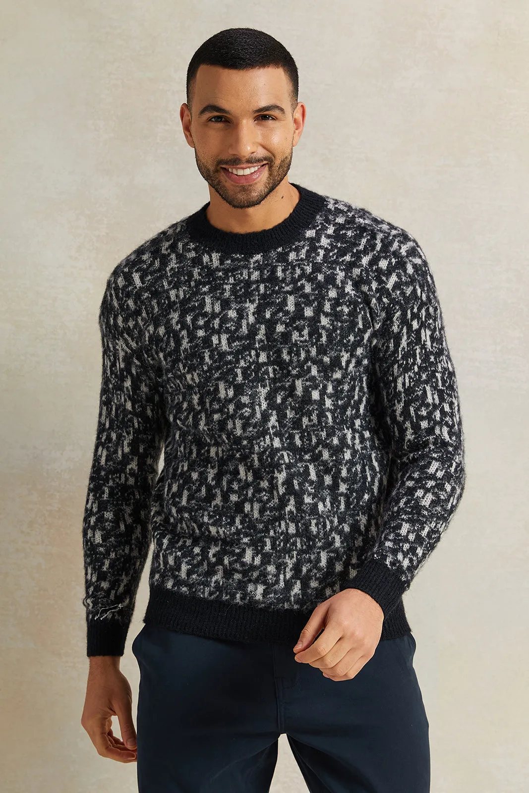 Men Grey Knitted Pullover