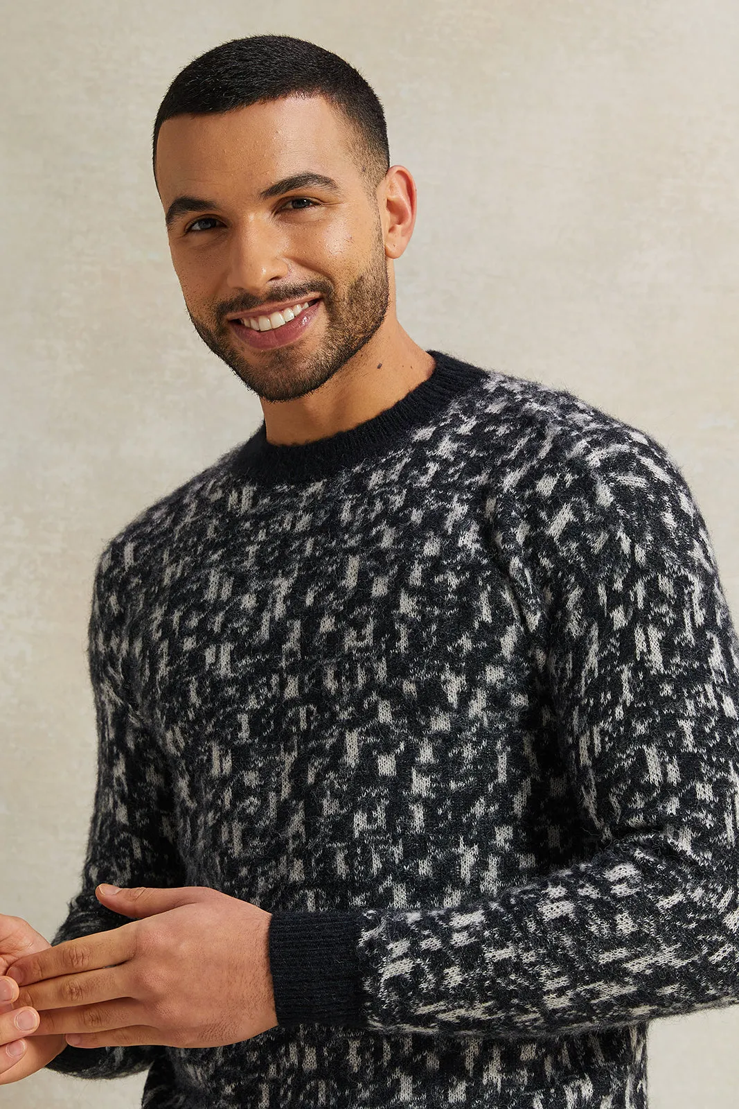 Men Grey Knitted Pullover