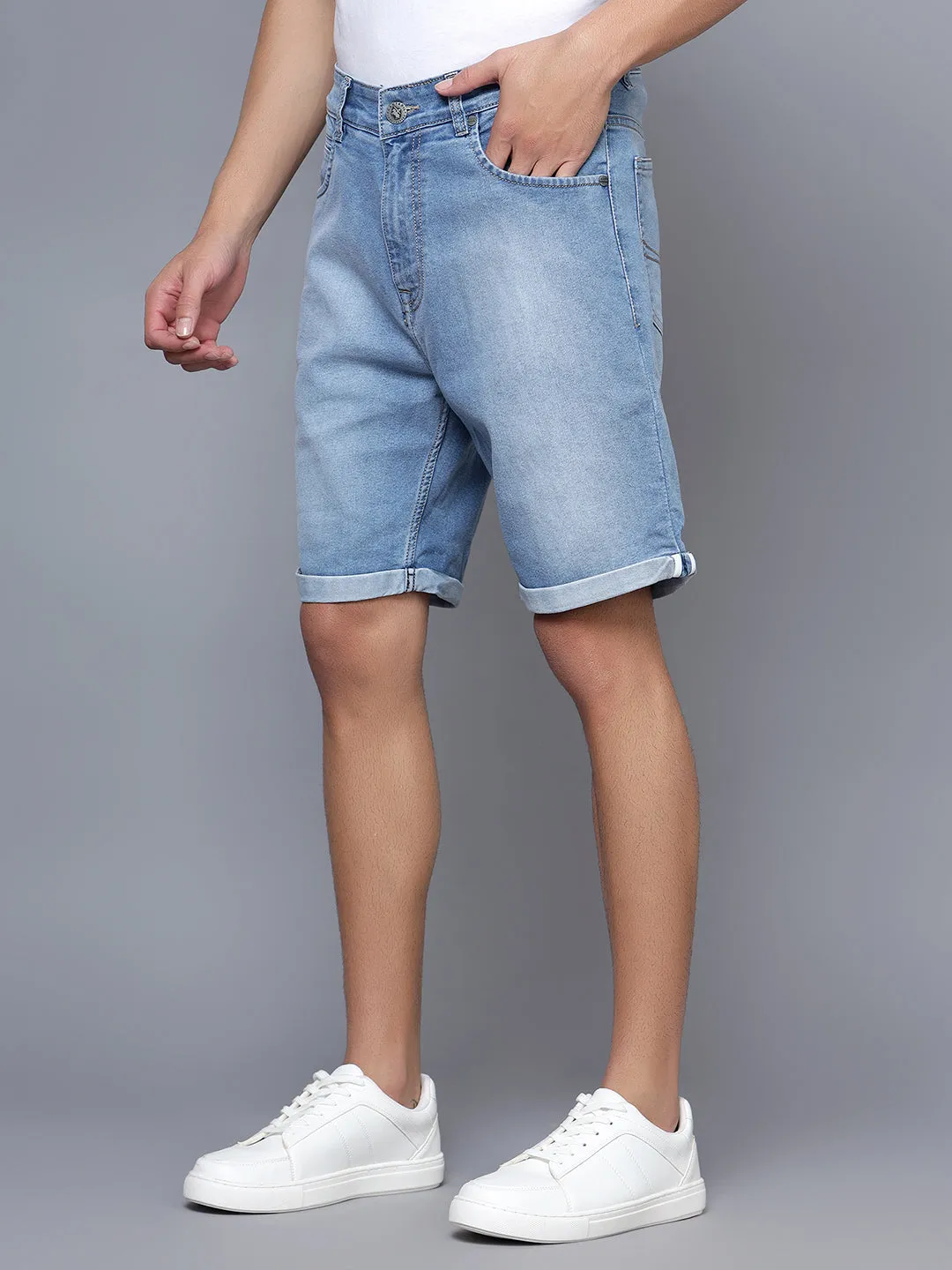 Men Light Blue Denim Shorts